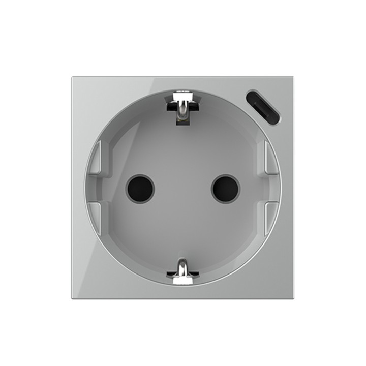 Mécanisme prise de courant 16A avec chargeur USB-C Type Europe – Gris