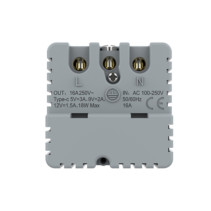 Mécanisme prise de courant 16A avec chargeur USB-C Type Europe – Gris