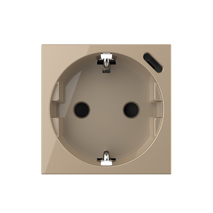 Mécanisme prise de courant 16A avec chargeur USB-C Type Europe – Blanc - Doré