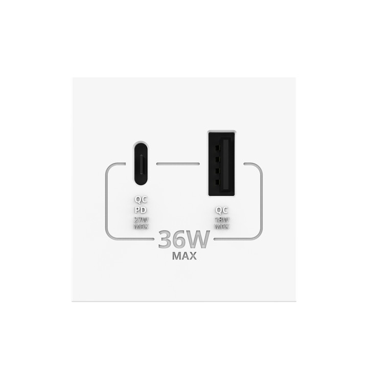 Mécanisme chargeur mural USB-A + USB-C – Charge rapide 36W - Blanc