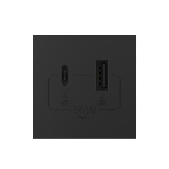Mécanisme chargeur mural USB-A + USB-C – Charge rapide 36W - Noir