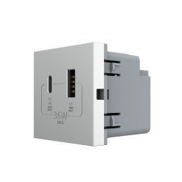 Mécanisme chargeur mural USB-A + USB-C – Charge rapide 36W - Gris