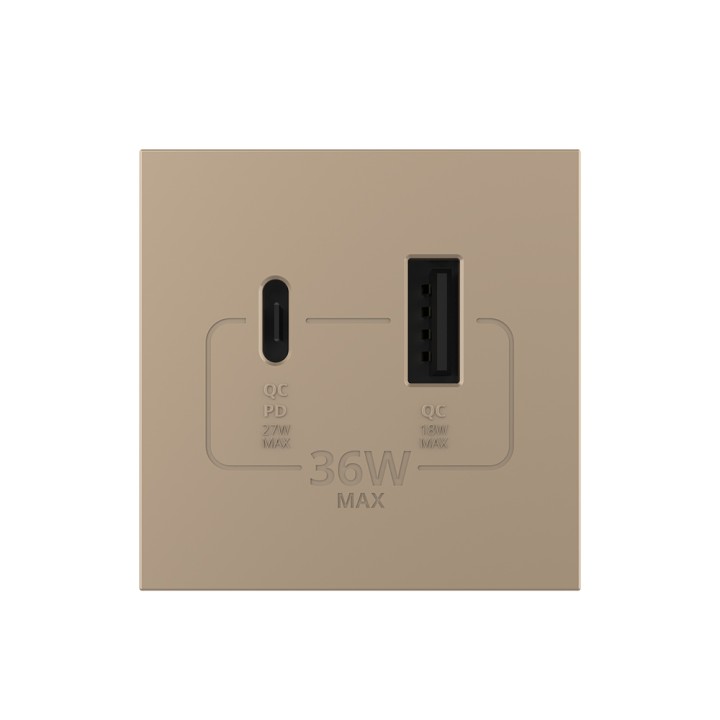 Mécanisme chargeur mural USB-A + USB-C – Charge rapide 36W - Doré