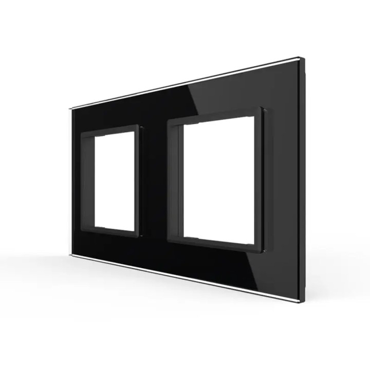 Plaque de finition en verre 2 postes – Noir Brillant