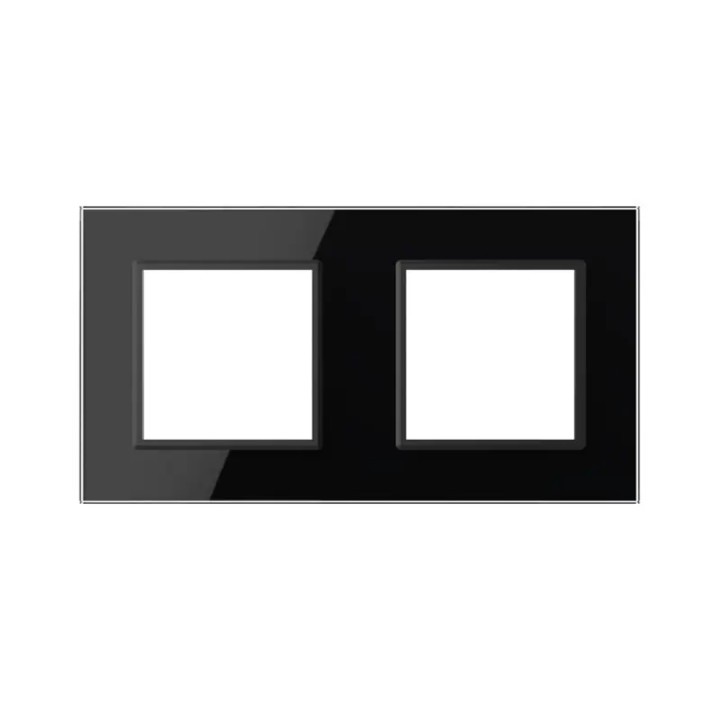 Plaque de finition en verre 2 postes – Noir Brillant