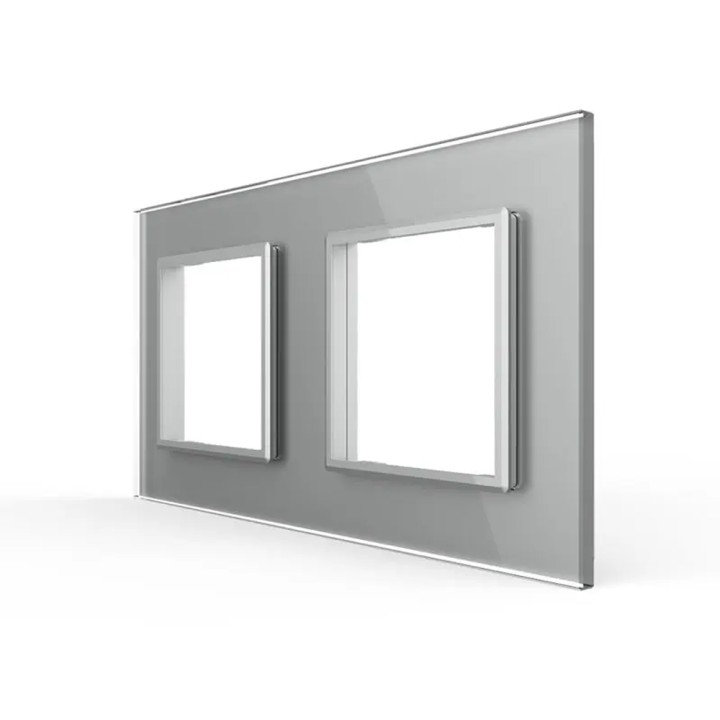 Plaque de finition en verre 2 postes – Gris Brillant