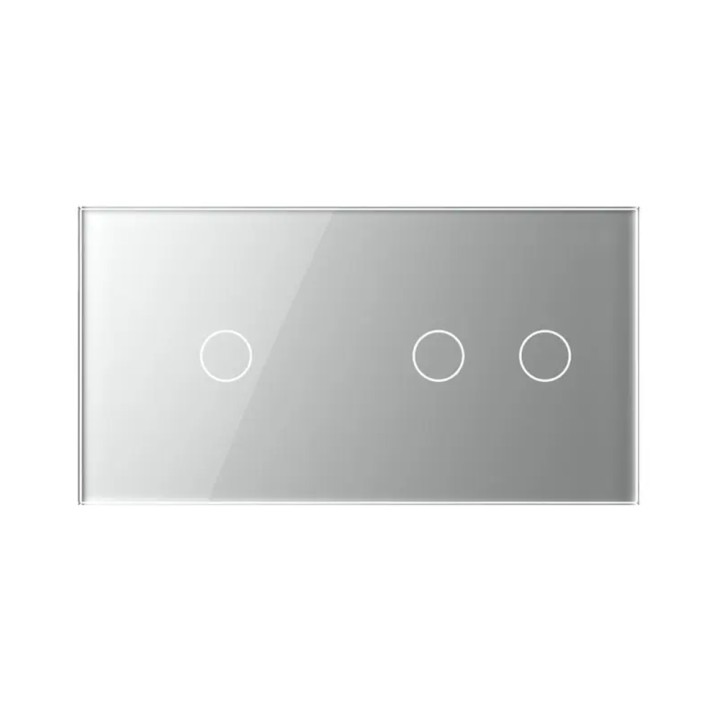 Plaque de finition en verre trempé 1 + 2 Boutons – Gris Brillant