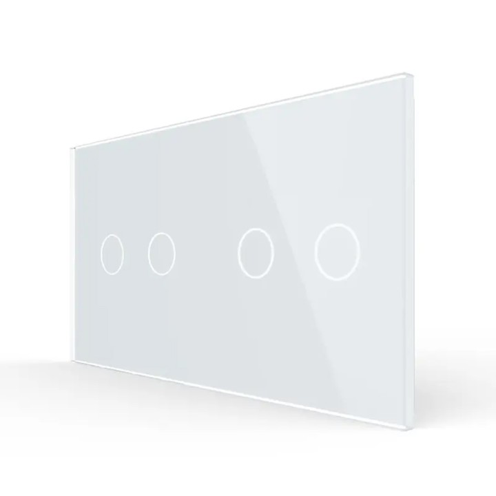 Plaque Double de finition en verre trempé 2 Boutons – Blanc Brillant