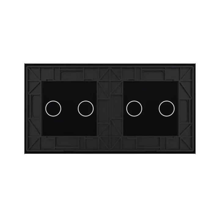 Plaque Double de finition en verre trempé 2 Boutons – Noir Brillant