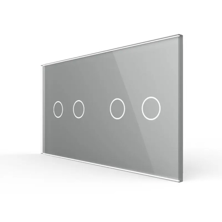 Plaque Double de finition en verre trempé 2 Boutons – Gris Brillant