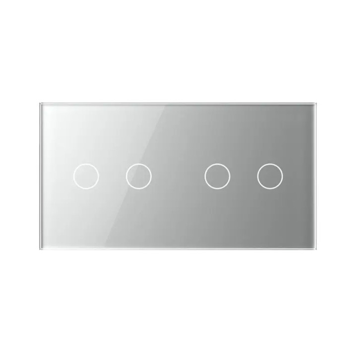 Plaque Double de finition en verre trempé 2 Boutons – Gris Brillant