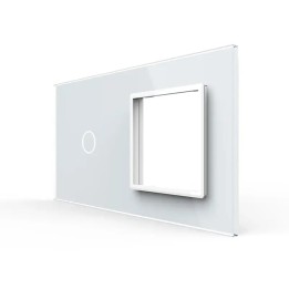 Plaque de finition en verre tactile 1 bouton + module SR – Blanc Brillant – Format double