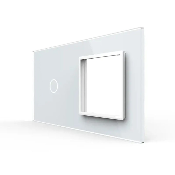 Plaque de finition en verre tactile 1 bouton + module SR – Blanc Brillant – Format double