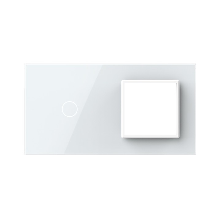 Plaque de finition en verre tactile 1 bouton + module SR – Blanc Brillant – Format double