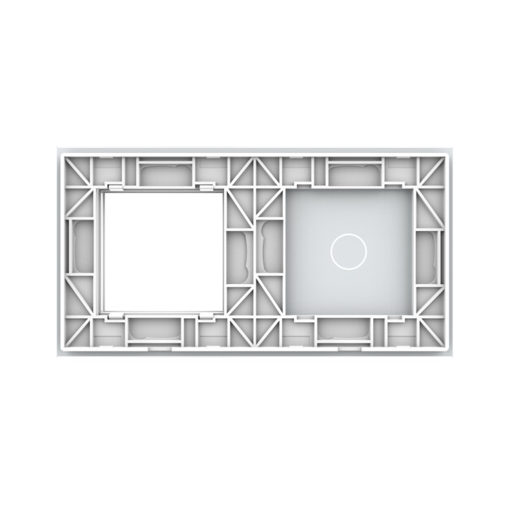 Plaque de finition en verre tactile 1 bouton + module SR – Blanc Brillant – Format double