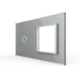 Plaque de finition en verre tactile 1 bouton + module SR – Gris Brillant – Format double