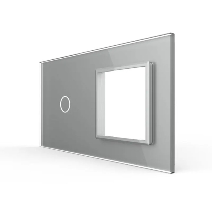 Plaque de finition en verre tactile 1 bouton + module SR – Gris Brillant – Format double