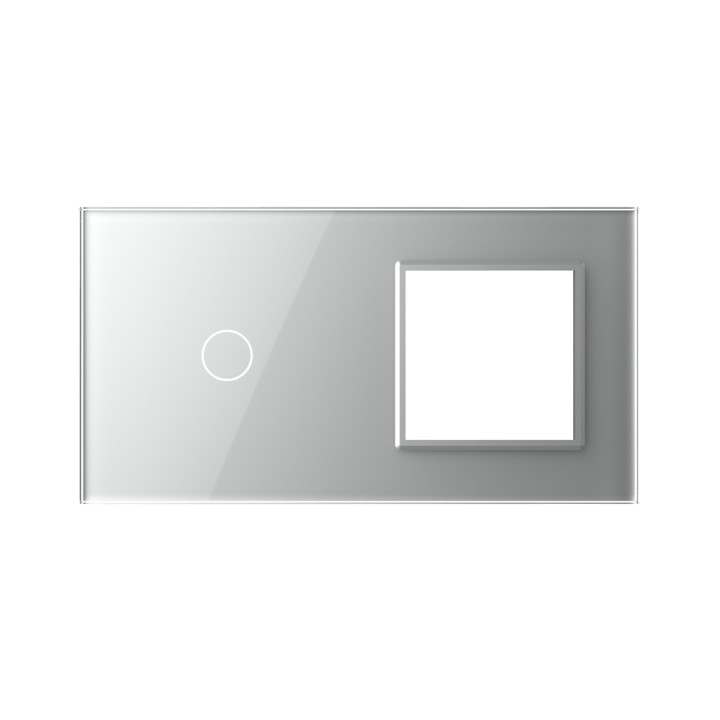 Plaque de finition en verre tactile 1 bouton + module SR – Gris Brillant – Format double
