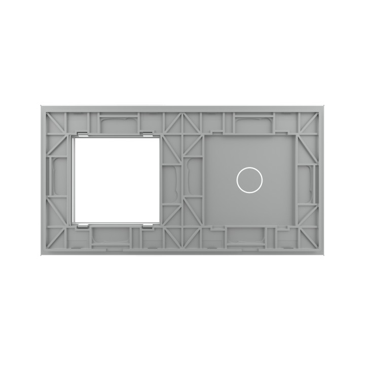 Plaque de finition en verre tactile 1 bouton + module SR – Gris Brillant – Format double