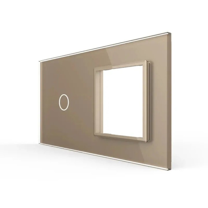 Plaque de finition en verre tactile 1 bouton + module SR – Doré Brillant – Format double