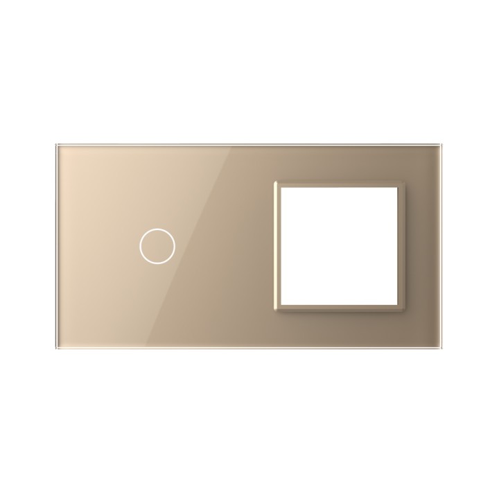 Plaque de finition en verre tactile 1 bouton + module SR – Doré Brillant – Format double