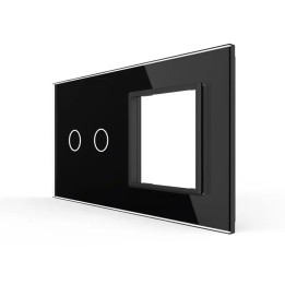 Plaque de finition en verre tactile 2 boutons + module SR – Noir Brillant