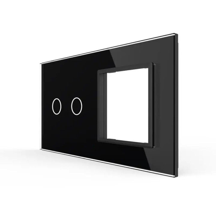 Plaque de finition en verre tactile 2 boutons + module SR – Noir Brillant