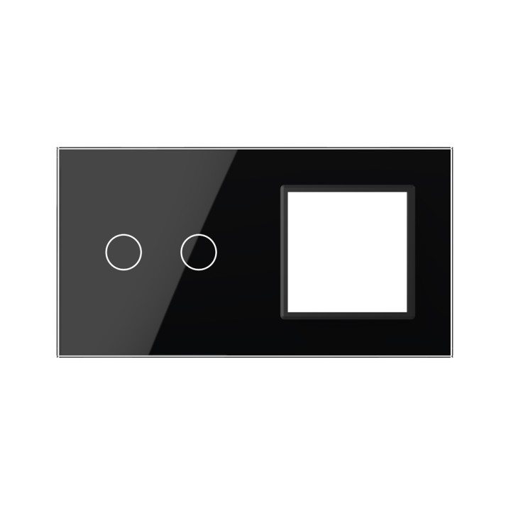 Plaque de finition en verre tactile 2 boutons + module SR – Noir Brillant