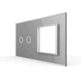 Plaque de finition en verre tactile 2 boutons + module SR – Gris Brillant