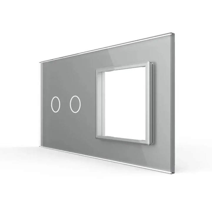 Plaque de finition en verre tactile 2 boutons + module SR – Gris Brillant