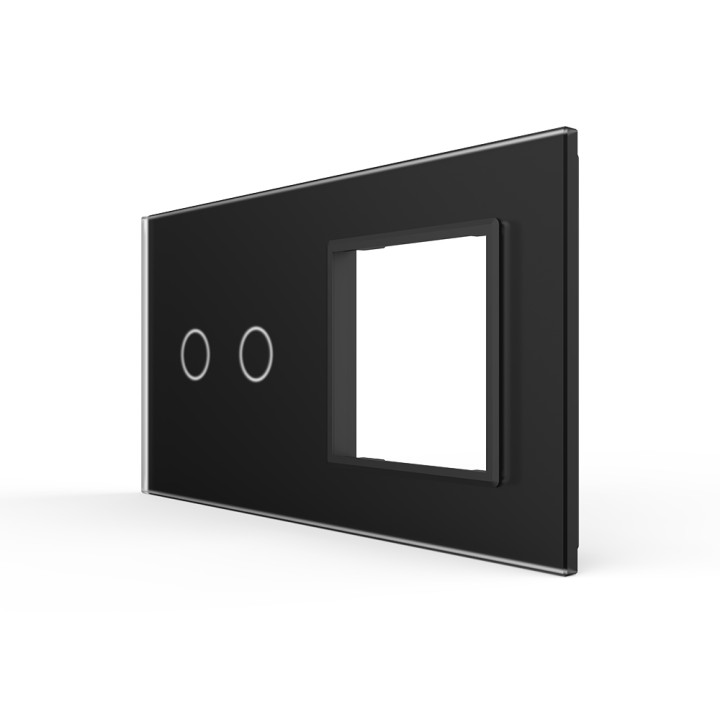 Plaque de finition en verre tactile 2 boutons + module SR – Noir Brillant