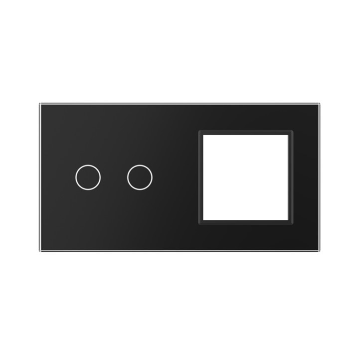 Plaque de finition en verre tactile 2 boutons + module SR – Noir Brillant