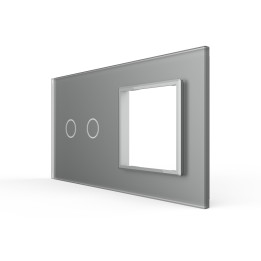 Plaque de finition en verre tactile 2 boutons + module SR – Gris Brillant