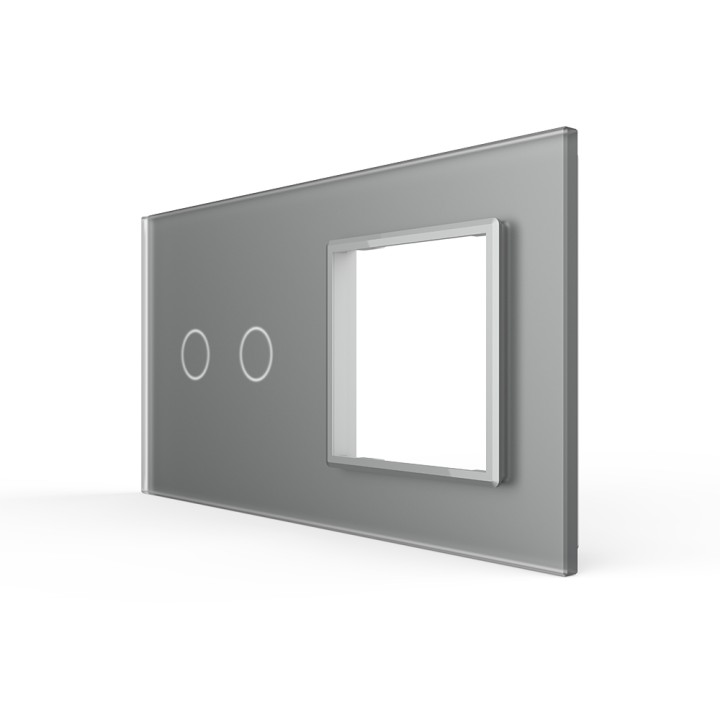 Plaque de finition en verre tactile 2 boutons + module SR – Gris Brillant