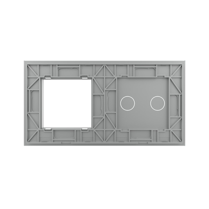 Plaque de finition en verre tactile 2 boutons + module SR – Gris Brillant